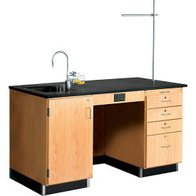 Diversified Spaces Kinectic Instructor Desk with Sink Epoxy Resin Top & Left Hinge Door Oak Red DWI-1216K-L