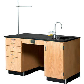 Diversified Spaces Kinectic Instructor Desk with Sink Epoxy Resin Top & Right Hinge Door Oak Red DWI-1216K-R