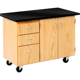 Diversified Spaces Kinectic Mobile Demo Table with Storage & Flat Chemguard Top Oak Red DWI-4332KF