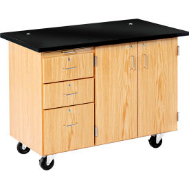Diversified Spaces Kinectic Mobile Demo Table with Storage Rod Sockets & Chemguard Top Oak Red DWI-4332KF-RS