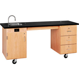 Diversified Spaces Kinectic ADA Mobile Lab Station with Sink & Chemguard Top Oak Red DWI-4352K