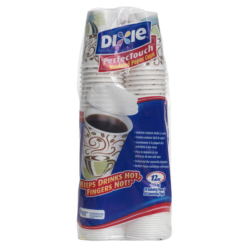 Dixie PerfecTouch Hot Cups And Lids, 12 Oz, Multicolor, Pack Of 50 Cups And Lids MPN:5342COMBO600