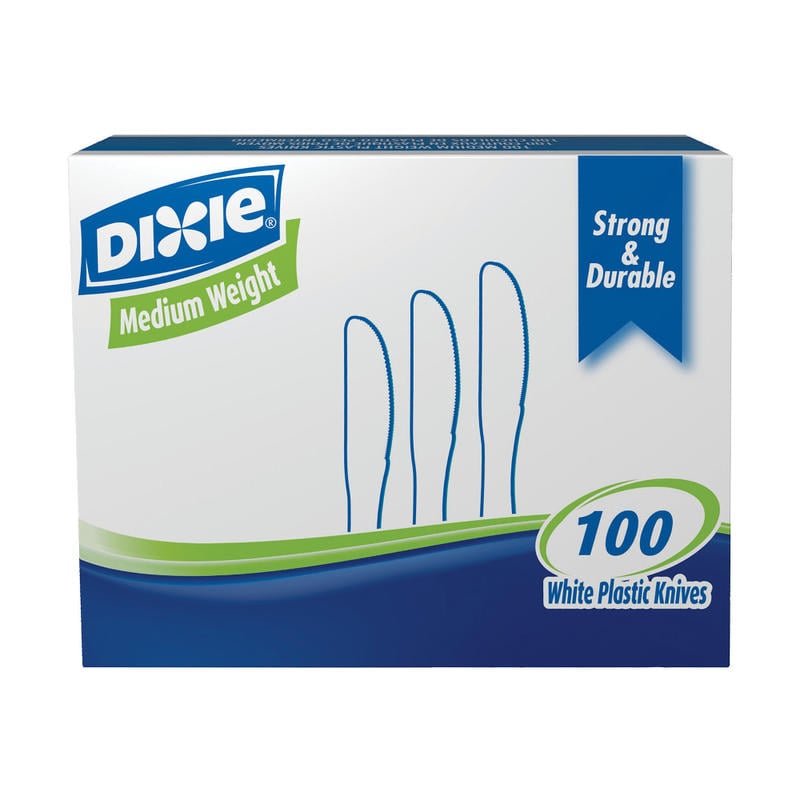 Dixie Plastic Utensils, Medium-Weight Knives, White, Box Of 100 Knives (Min Order Qty 12) MPN:KM207