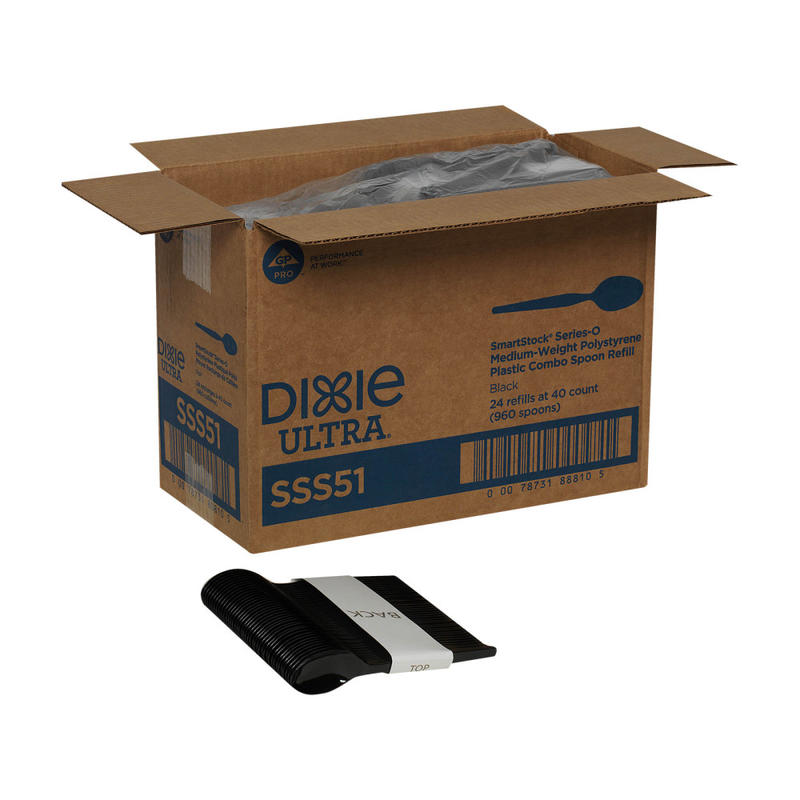 Dixie Ultra SmartStock by GP PRO Series-O Plastic Utensil Refills, Spoons, Black, 40 Spoons Per Refill, Case Of 24 Refills MPN:SSS51