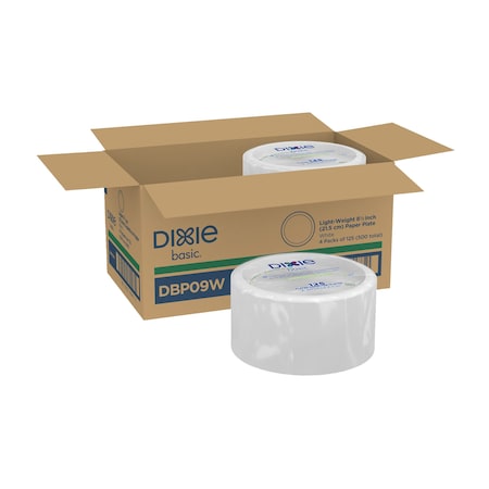 Disposable Paper Plate, Light- Weight, 8 1/2 in, White, 500 PK MPN:DBP09W