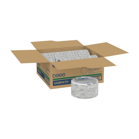 Disposable Paper Plates, Medium-Weight, Round, 8-1/2 in, White/Brown/Green, 1000 PK MPN:UX9PATH
