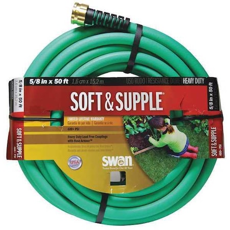 5/8 in ID x 50 ft L Garden Hose, Rubber Tube, Green MPN:SGH50