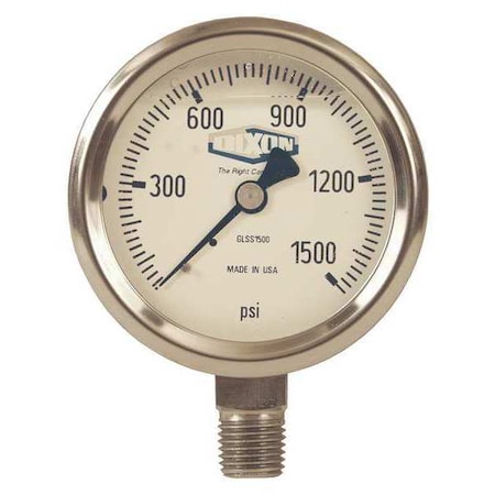 SS Liquid Fill Gauge Lower Mnt, 0-100psi, 1/4 in NPT Lower Location MPN:GLSS100