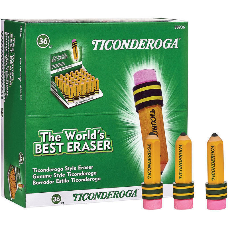 Ticonderoga Pencil-Shaped Erasers - Yellow - Pencil - 1 Box - Latex-free, Smudge-free, Non-toxic MPN:38936