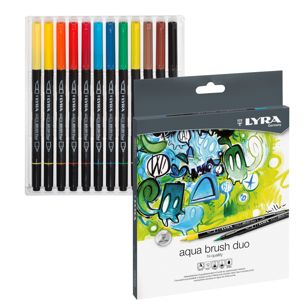 Lyra Aqua Brush Duo Art Markers, Broad/Brush Tip, Assorted Colors, Pack Of 12 Markers MPN:DIXL6521120