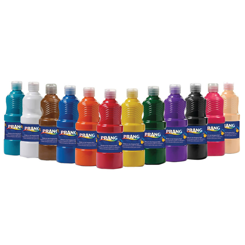 Prang Ready-To-Use Tempera Paint, 16 Oz., Assorted Colors, Pack Of 12 MPN:21696