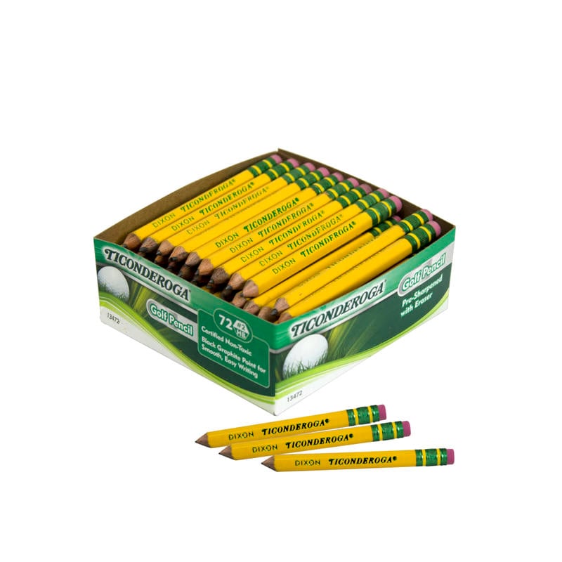 Ticonderoga Golf Pencils With Erasers, Presharpened, #2 Lead, Pack of 72 MPN:13472