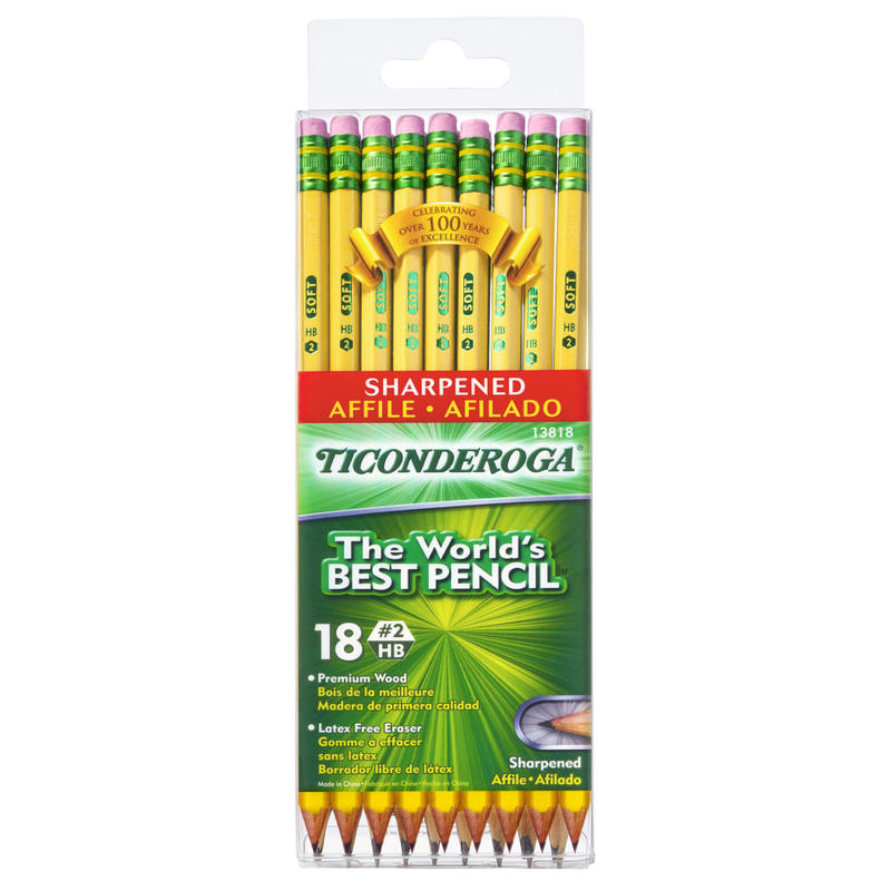 Ticonderoga Pencils, Presharpened, #2 Lead, Soft, Pack of 18 MPN:13818