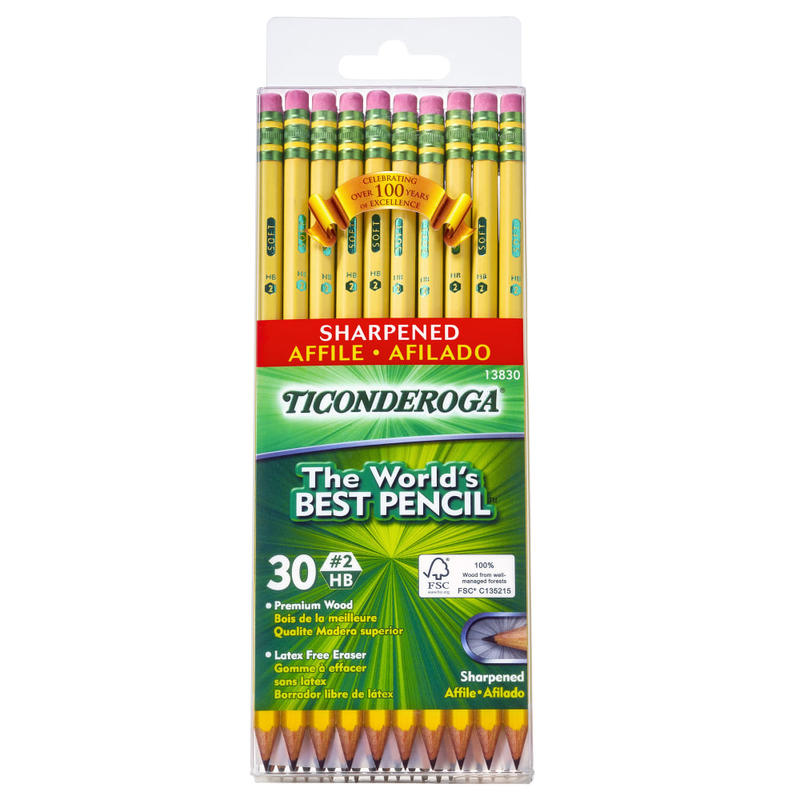 Ticonderoga Pencils, Pre-Sharpened, #2 Soft Lead, Yellow Barrel, Box Of 30 MPN:13830