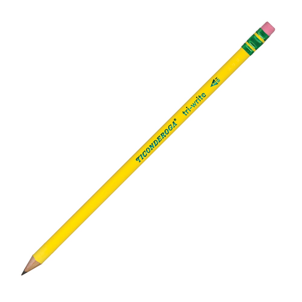 Ticonderoga Tri-Write Pencils, With Erasers, #2 Lead, Yellow, Pack Of 12 MPN:13856