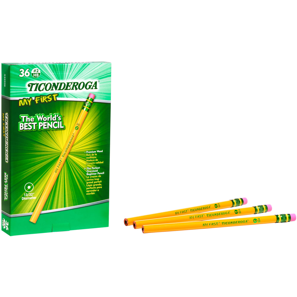Ticonderoga My First Pencils With Erasers, No. 2/Soft, Yellow, Pack Of 36 Pencils MPN:DIX33336