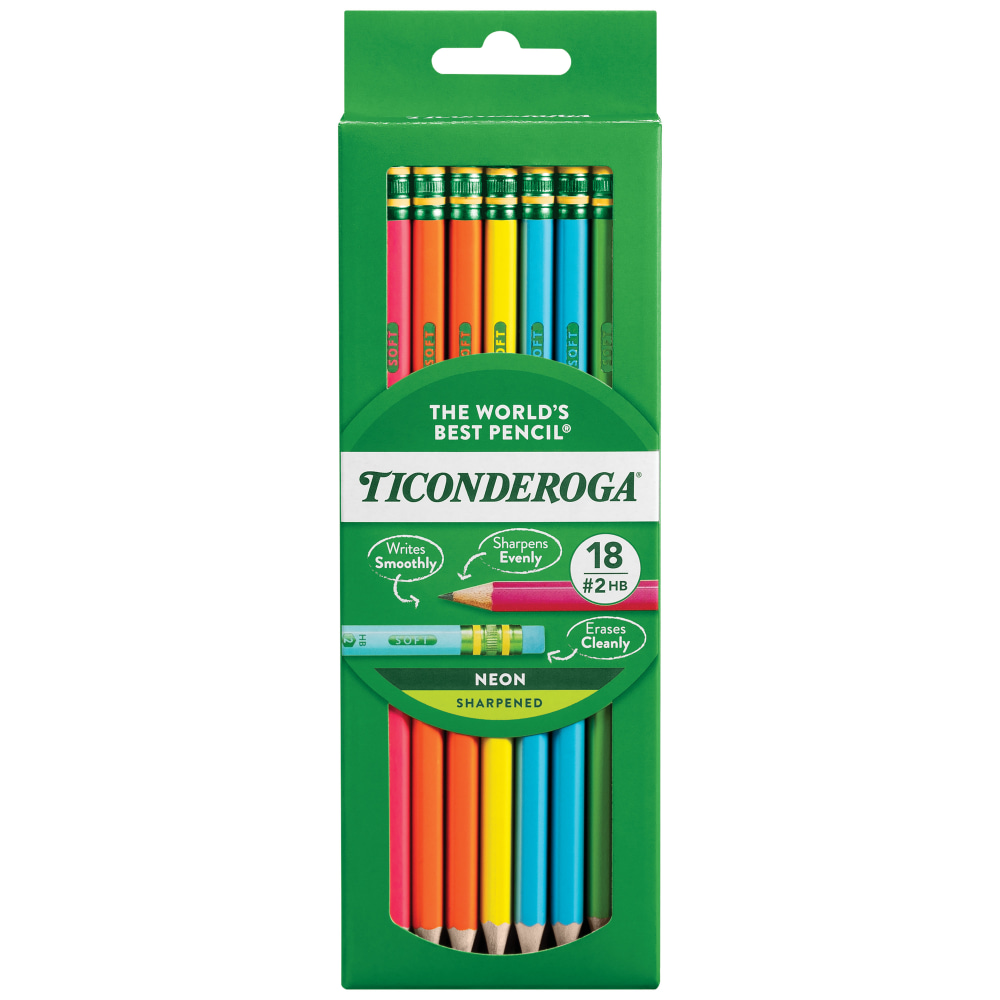 Ticonderoga Dixon Pencils, No 2, Soft, Assorted Neon, Pack Of 18 Pencils MPN:X13018