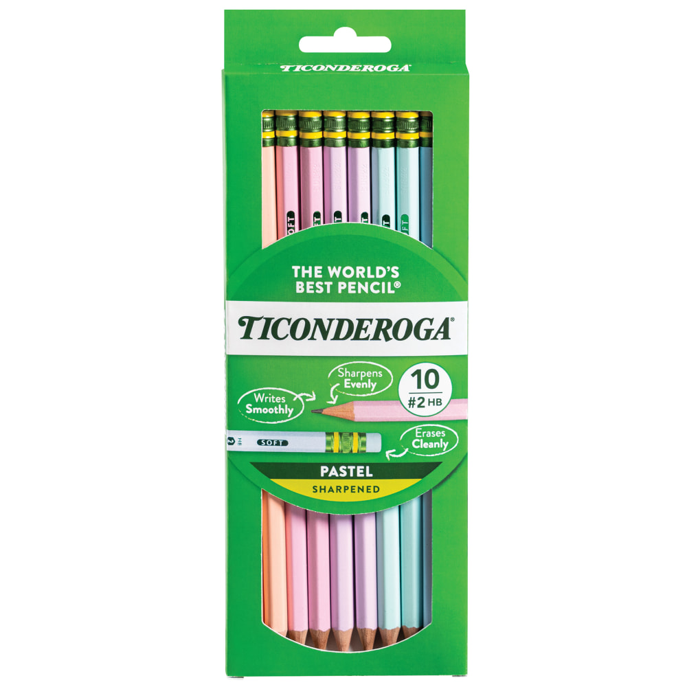 Ticonderoga Pastel Pencils, #2 Soft, Assorted Colors, Pack Of 10 Pencils MPN:X13710
