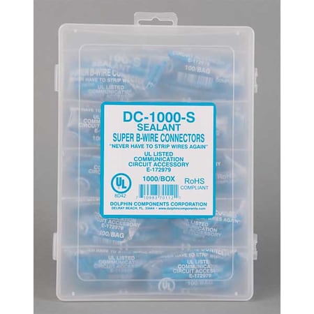 Insulation-Displacement Wire Connector, 16 AWG Max, 1 Port, Blue, PVC Insulation, 300 V, 1000 PK MPN:DC-1000-S