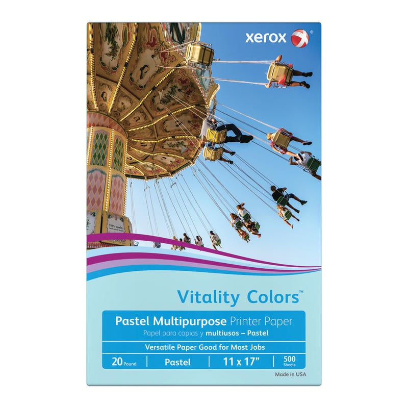 Xerox Vitality Colors Color Multi-Use Printer & Copy Paper, Blue, Ledger (11in x 17in), 500 Sheets Per Ream, 20 Lb, 30% Recycled (Min Order Qty 4) MPN:3R11086