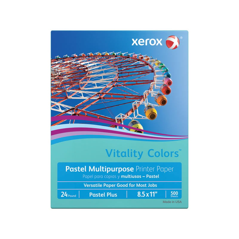 Xerox Vitality Colors Pastel Plus Color Multi-Use Printer & Copy Paper, Aqua, Letter (8.5in x 11in), 500 Sheets Per Ream, 24 Lb, 30% Recycled (Min Order Qty 7) MPN:3R20082