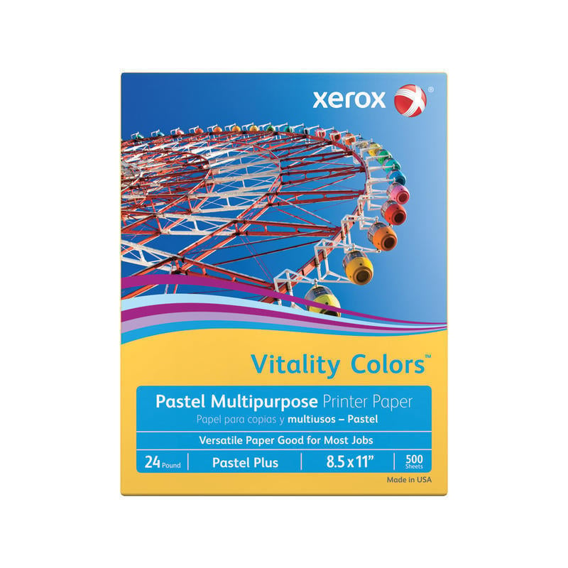 Xerox Vitality Colors Pastel Plus Color Multi-Use Printer & Copy Paper, Goldenrod, Letter (8.5in x 11in), 500 Sheets Per Ream, 24 Lb, 30% Recycled (Min Order Qty 7) MPN:3R20083