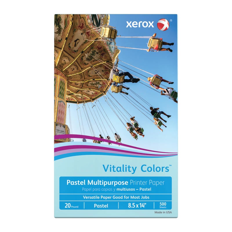 Xerox Vitality Colors Color Multi-Use Printer & Copier Paper, Legal Size (8 1/2in x 14in), Ream Of 500 Sheets, 20 Lb, 30% Recycled, Blue (Min Order Qty 6) MPN:3R20084