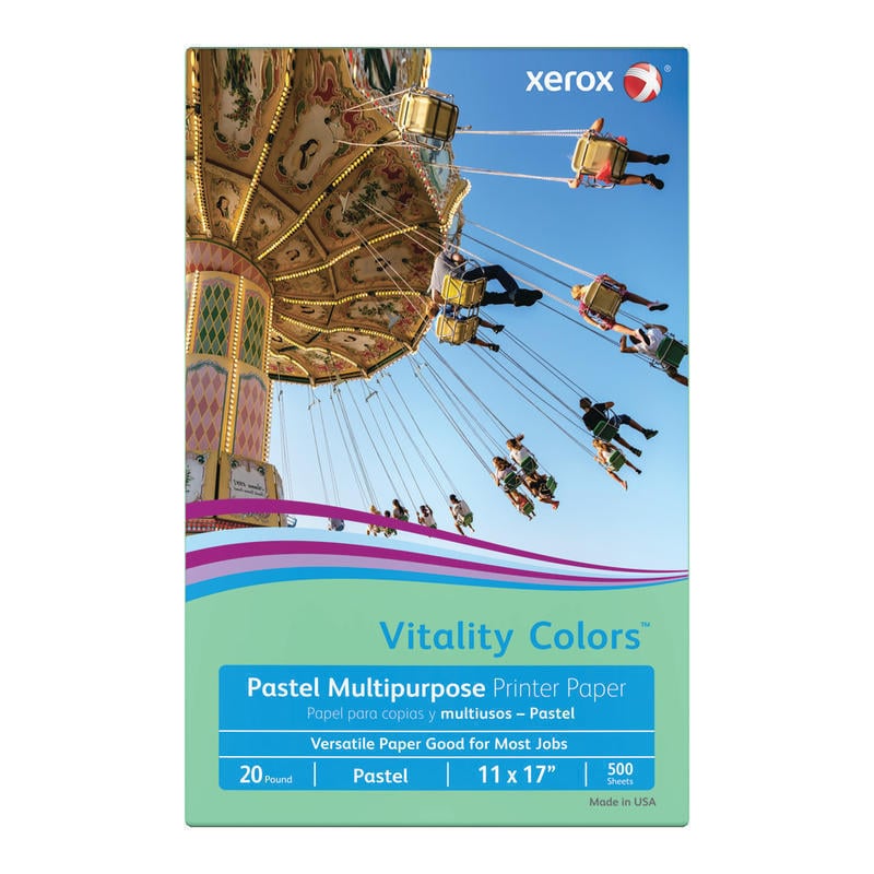 Xerox Vitality Colors Color Multi-Use Printer & Copy Paper, Green, Ledger (11in x 17in), 500 Sheets Per Ream, 20 Lb, 30% Recycled (Min Order Qty 4) MPN:3R20092