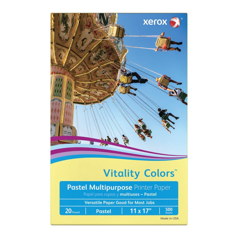 Xerox Vitality Colors Color Multi-Use Printer & Copier Paper, Ledger Size (11in x 17in), Ream Of 500 Sheets, 20 Lb, 30% Recycled, Yellow (Min Order Qty 4) MPN:8517CAN