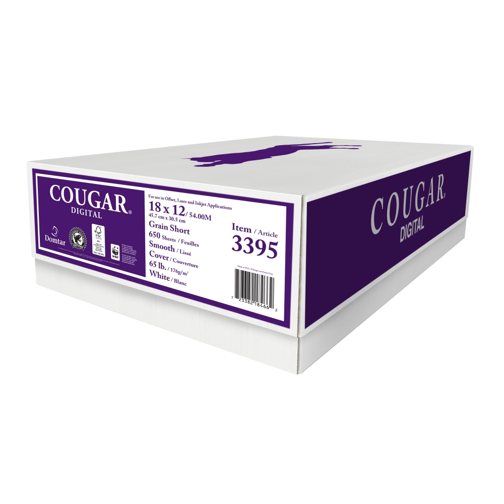 Cougar Digital Printing Paper, Tabloid Extra Size (18in x 12in), 98 (U.S.) Brightness, 65 Lb Cover (176 gsm), FSC Certified, Case Of 650 Sheets MPN:3395