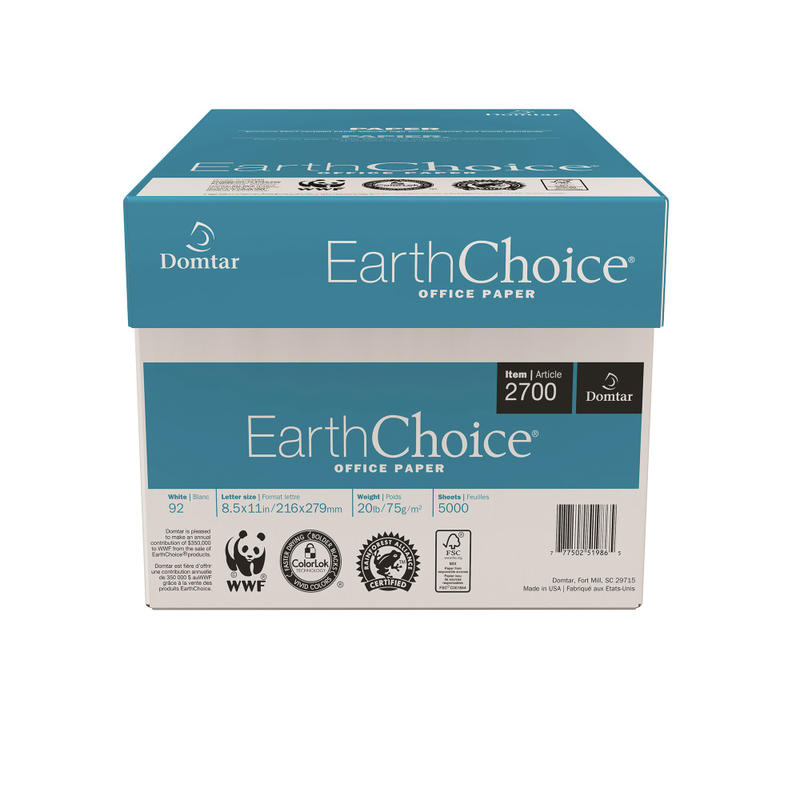 Domtar EarthChoice Office Multi-Use Printer & Copy Paper, White, Letter (8.5in x 11in), 5000 Sheets Per Case, 20 Lb, 92 Brightness, Case Of 10 Reams MPN:2700
