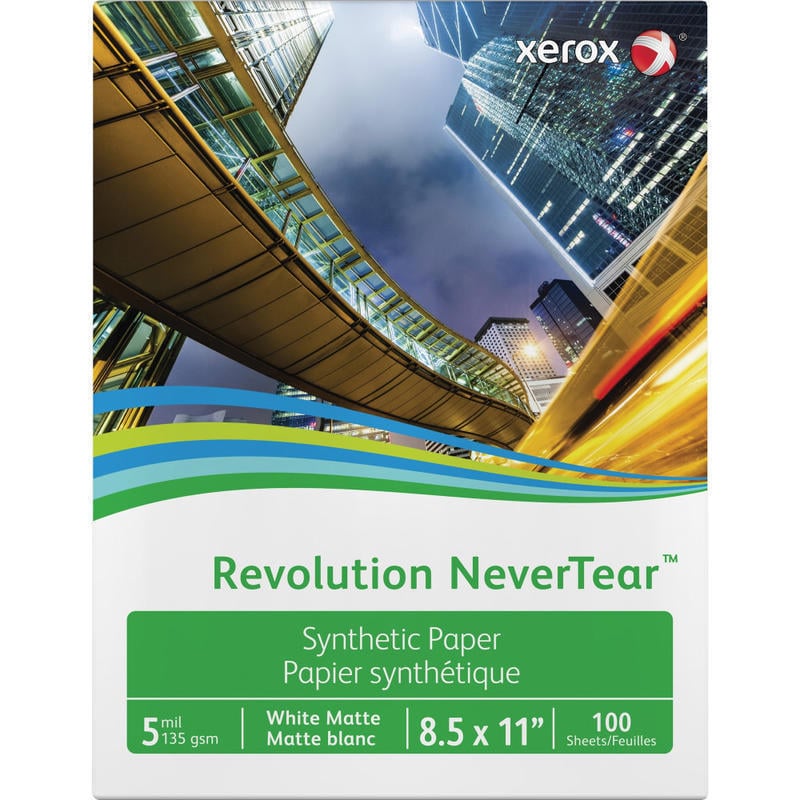 Xerox Revolution Laser Print Synthetic Paper, Letter Size (8 1/2in x 11in), Matte, Ream Of 100 Sheets (Min Order Qty 2) MPN:3R20172