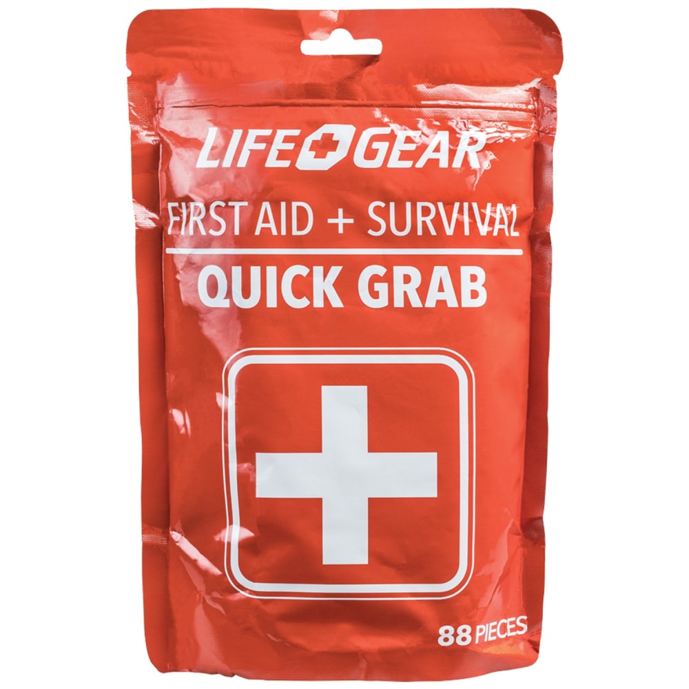 Life+Gear Quick Grab First Aid & Survival Kit, 9-15/16inH x 6-5/16inW x 5-1/2inD, Red, Set Of 88 Pieces MPN:41-3819