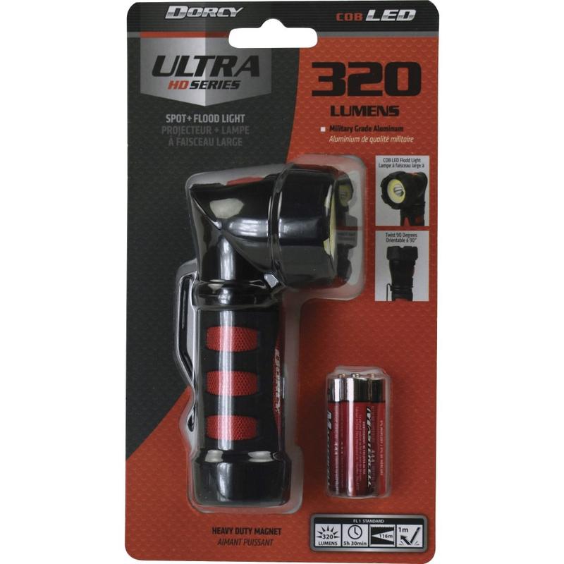 Dorcy Ultra HD Series COB Swivel Flashlight - LED - 320 lm Lumen - 3 x AAA - Battery - Metal - Impact Resistant - Black, Red - 1 Each (Min Order Qty 3) MPN:414349