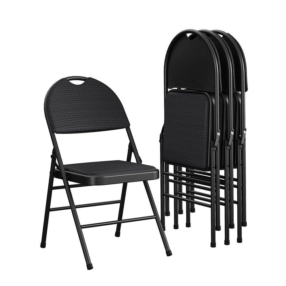 COSCO Commercial XL Comfort Fabric Padded Metal Folding Chairs, Black, Pack Of 4 Chairs MPN:0037976TMS4E