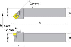 RH MSSN -10&deg; Negative Rake Indexable Turning Toolholder MPN:73310150580