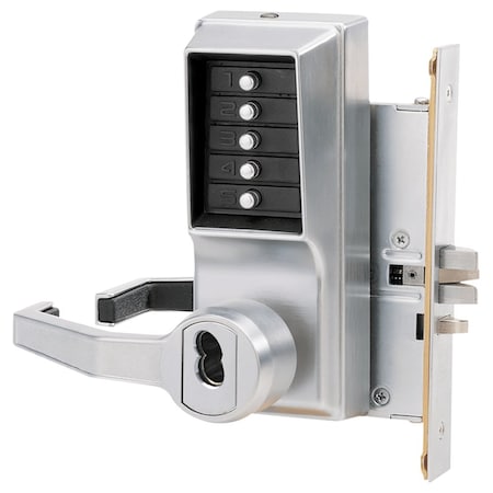 Mortise Combination Lever Lock, Key Override, Lockout, 6/7-Pin SFIC Prep, Less Core, Satin Chrome MPN:L8146B-26D-41
