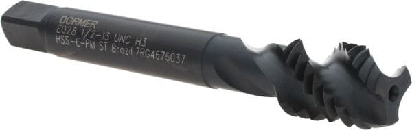 Spiral Flute Tap: 1/2-13, UNC, 3 Flute, Modified Bottoming, 3B Class of Fit, Powdered Metal, Oxide Finish MPN:5974020