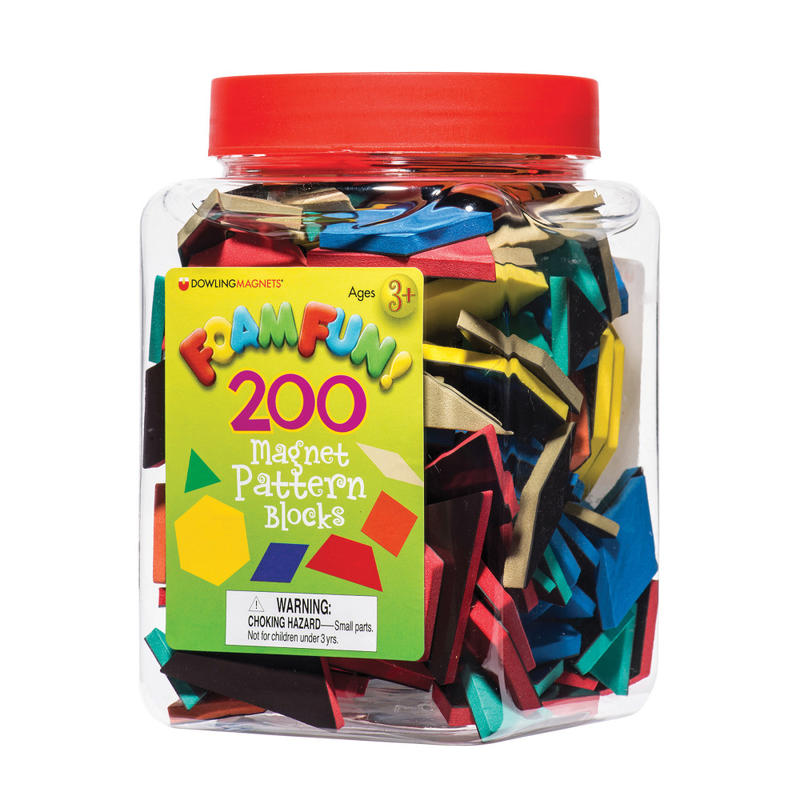 Dowling Magnets Foam Fun Magnets Pattern Blocks, Assorted, Pack Of 200 Blocks, Pre-K - Grade 4 MPN:DO-732100