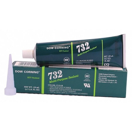Silicone Sealant, 4 oz, Tube, Clear, Silicone Base, 732 MPN:3138348