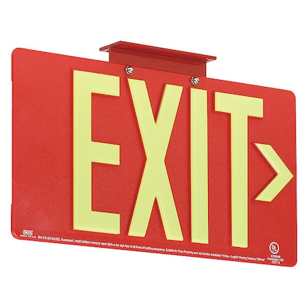 Photoluminescent Single-Face Exit Sign, Red, 100FT Viewing Distance MPN:DPLP100SR
