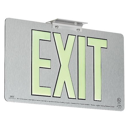 Photoluminescent Single-Face Brushed Alm Exit Sign 50FT View Distance MPN:DPLPM50SBA