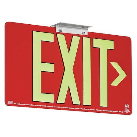 Photoluminescent Single-Face Aluminum Exit Sign Red 75FT View Distance MPN:DPLPM75SR