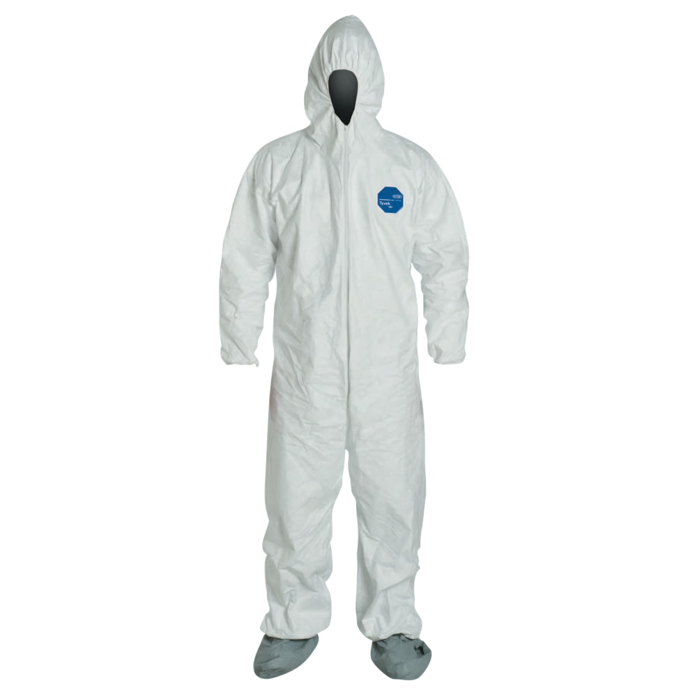 DuPont Tyvek Coveralls With Attached Hood And Boots, 3X, White, Pack Of 25 Coveralls MPN:TY122SWH3X002500