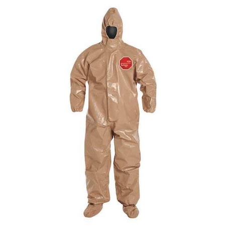 Chemical Resistant Coveralls, Hooded, 4XL, Tychem® 5000, Elastic Wrist, Attached Socks Ankle, Tan MPN:C3128TTN4X000600