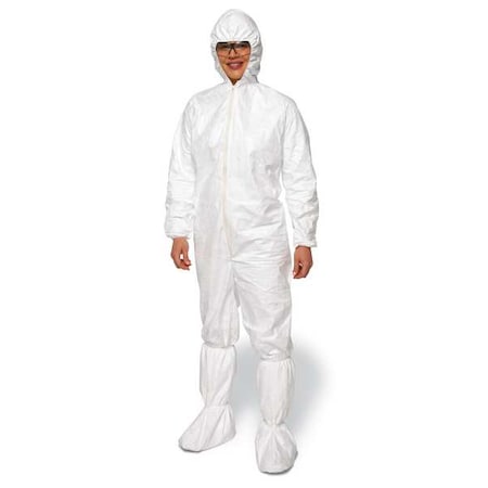 Serged Seams. Attached Elastic Hood. Set Sleeve Design. Elastic Wrists and Ankles. Zipper Closure. White. MD MPN:IC180SWHMD002500