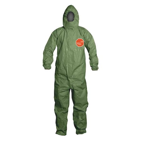SFR Attached Hood Respirator Fit. Front Zipper Closure. Chin Flap. Storm Flap. Elastic Ankles. Elastic Waist.Green. LG MPN:QS127TGRLG000400