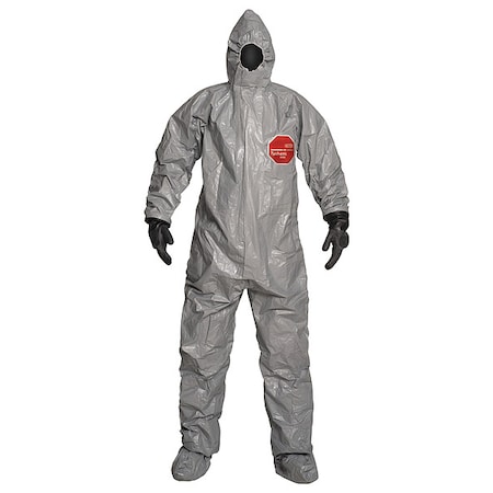 Chemical Resistant Coveralls, Hooded, M, Tychem® 6000, Attached Gloves Wrist, Taped Seam, Gray MPN:TF199TGYMD0006WG