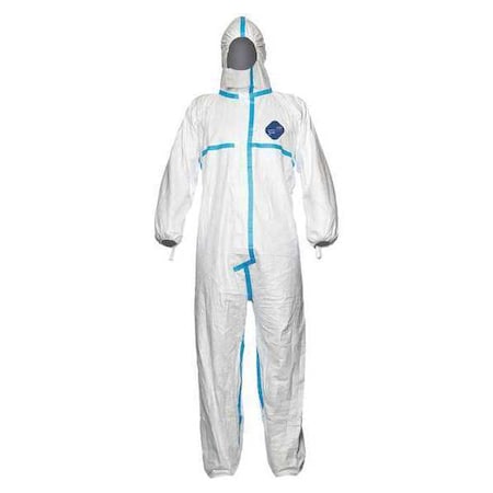 Coverall with hood. Serged and over- Elastic thumb loops. Elastic wrists, ankles and face. 4X MPN:TY198TWH4X0025PI