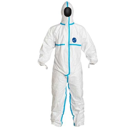 Coverall with hood. Serged and over- Elastic thumb loops. Elastic wrists, ankles and face. XL MPN:TY198TWHXL0025PI